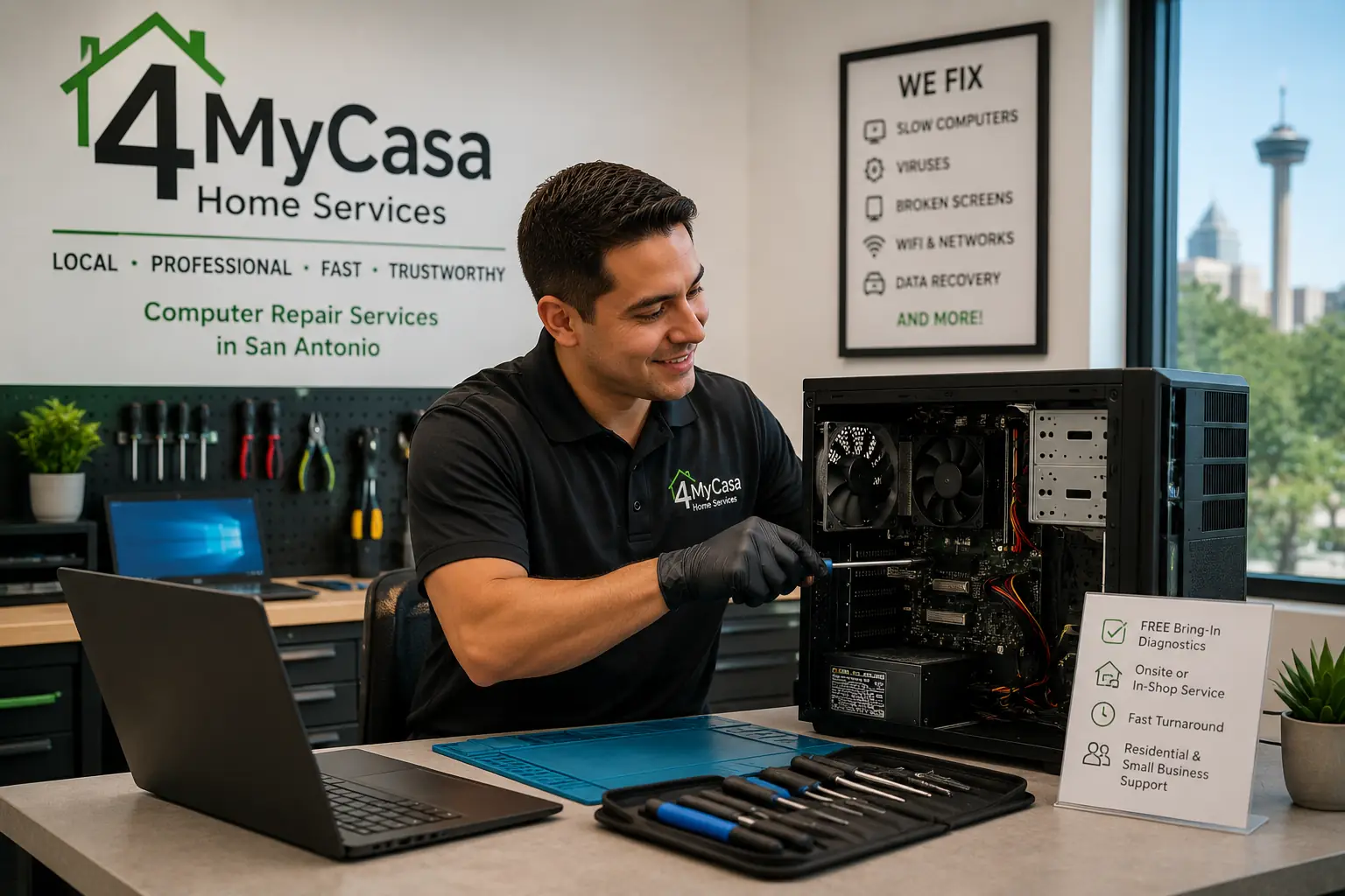 Friendly computer repair and laptop repair services in San Antonio by 4MyCasa