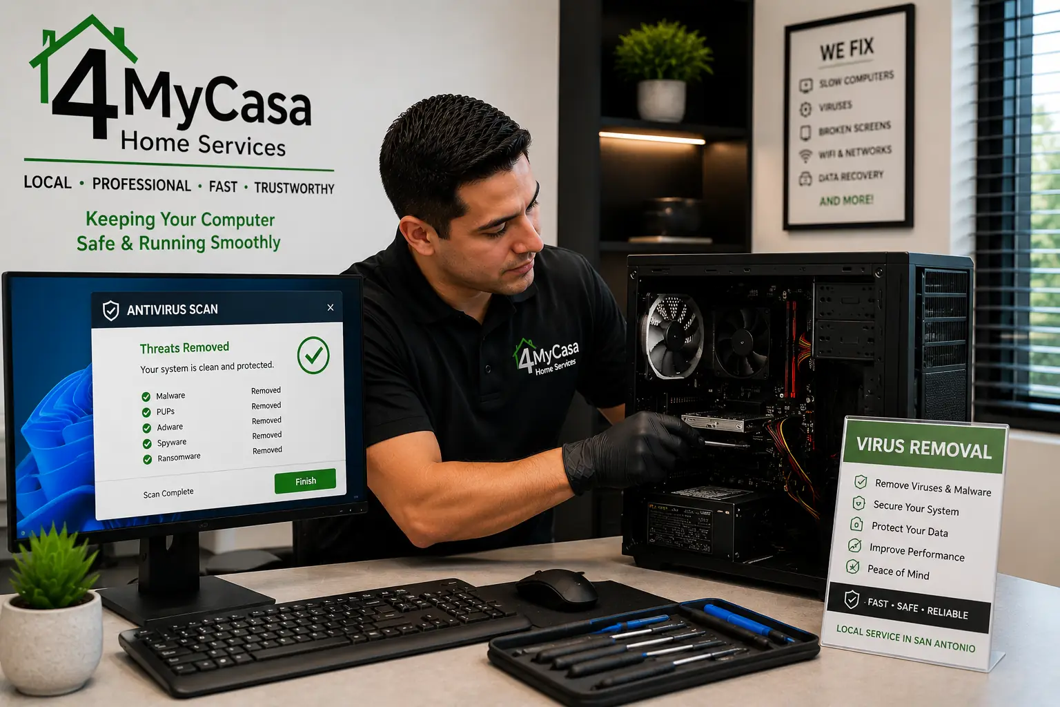 Virus removal and computer cleanup services in San Antonio by 4MyCasa