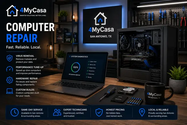 Computer repair and technical support services in San Antonio by 4MyCasa