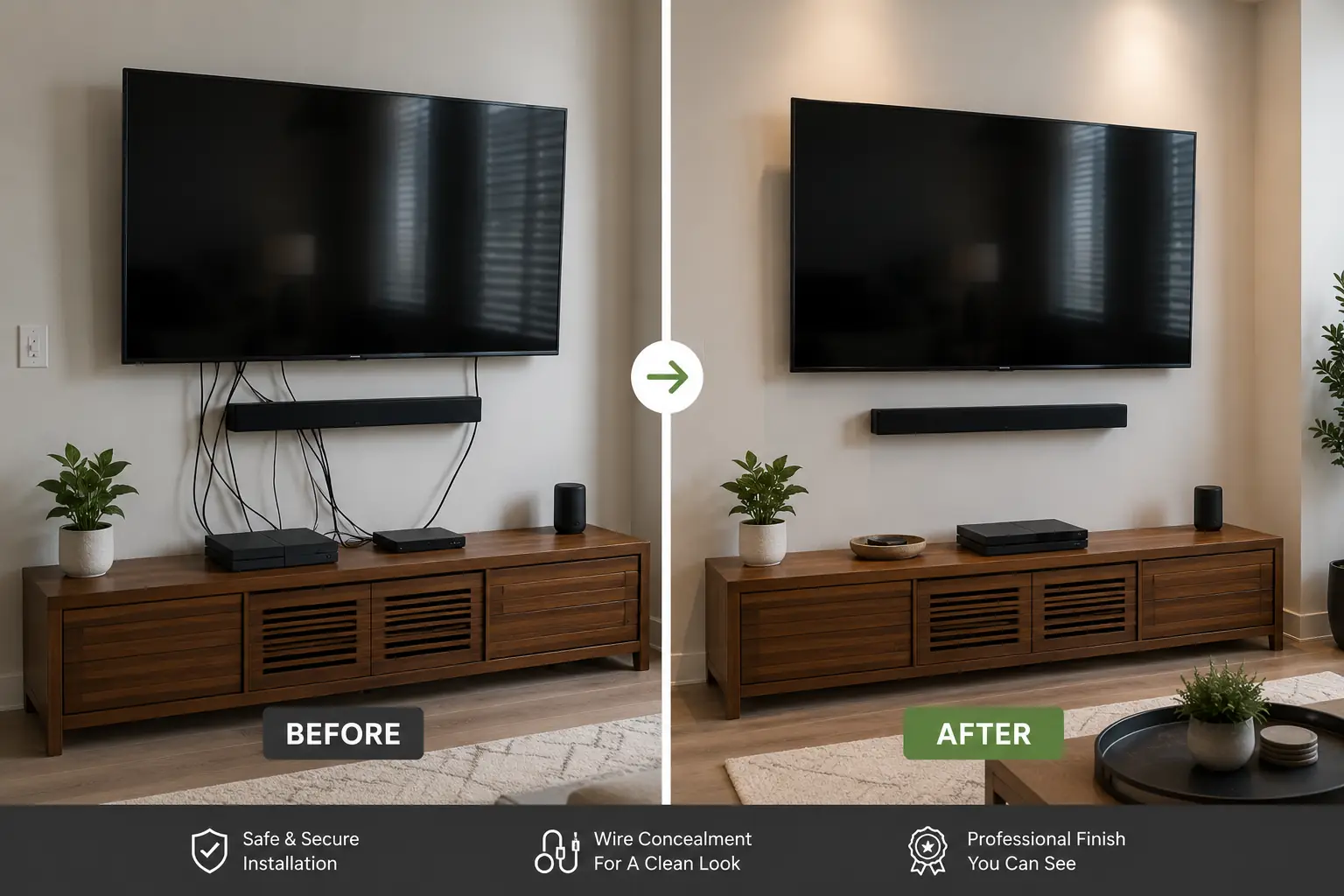 TV wire concealment and clean cable management in San Antonio by 4MyCasa